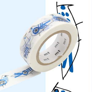 Bílo-modrá washi páska MT Masking Tape Retrobirds