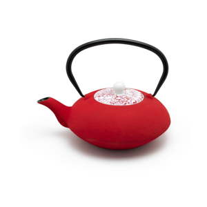 Červená konvička na čaj s porcelánovým víkem Bredemeijer Yantai, 1,2 l