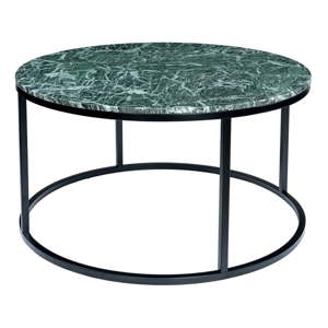 Tmavě zelený mramorový konferenční stolek s černým podnožím RGE Accent, ⌀ 85 cm