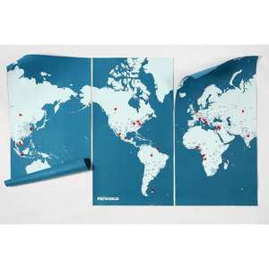 Modrá nástěnná mapa světa Palomar Pin World XL, 198 x 124 cm
