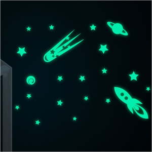 Sada nástěnných dětských svítících samolepek Ambiance Rocket Stars Comet and Planets
