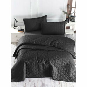 Černý přehoz přes postel s povlakem na polštář z ranforce bavlny EnLora Home Fresh, 180 x 225 cm