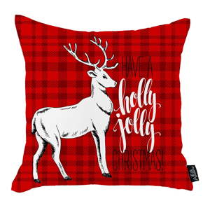 Červený vánoční povlak na polštář Apolena Honey Christmas Deer Holly Jolly, 45 x 45 cm