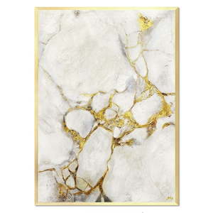 Nástěnný ručně malovaný obraz JohnsonStyle White & Gold Marble Gold Frame, 53 x 73 cm