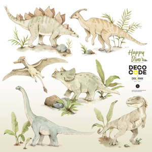 Sada dětských nástěnných samolepek s dinosauřími motivy Dekornik Happy Dino, 100 x 100 cm