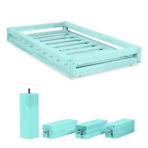 Set modré zásuvky pod postel a 4 prodloužených nohou Benlemi, pro postel 90 x 160 cm