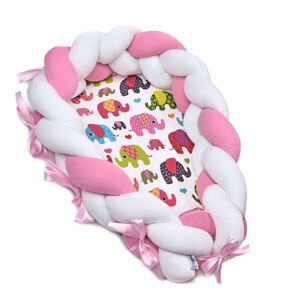 Bavlněné hnízdečko s odnímatelným mantinelem T-TOMI Pink Elephant