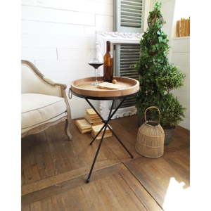 Příruční stolek s odnímatelnou dřevěnou deskou Orchidea Milano Country, ⌀ 47 cm