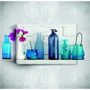Nástěnný 3D obraz Mosticx Blue Bottles With Flowers, 40 x 60 cm
