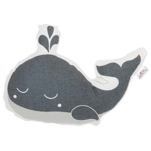 Šedý dětský polštářek s příměsí bavlny Apolena Pillow Toy Whale, 35 x 24 cm