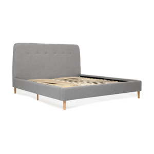 Šedá dvoulůžková postel s dřevěnými nohami Vivonita Mae Queen Size, 160 x 200 cm