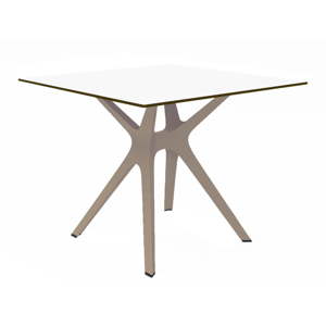 Jídelní stůl s hnědýma nohama a bílou deskou vhodný do exteriéru Resol Vela, 90 x 90 cm