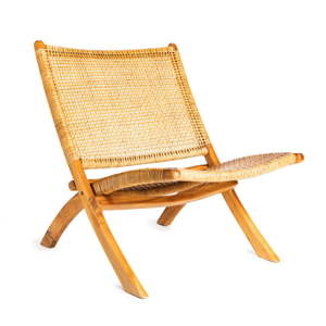 Hnědá židle s konstrukcí z teakového dřeva a výpletem z ratanu Simla Fold