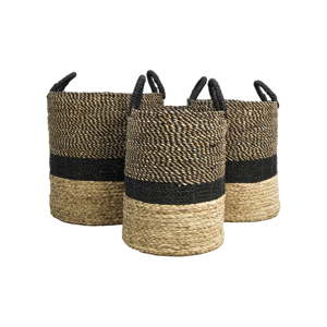 Sada 3 úložných košíků z vodního hyacintu HSM collection Natural Black