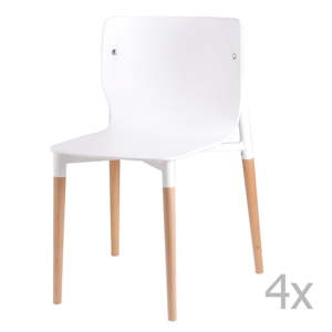 Sada 4 bílých  jídelních židlí s dřevěnými nohami sømcasa Alisia