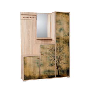 Hnědá předsíňová stěna se zrcadlem Kardelen Tree, výška 188 cm
