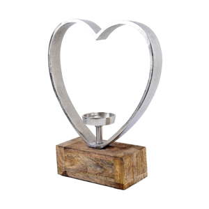 Dekorativní svícen ve tvaru srdce s dřevěným podstavcem Ego Dekor, výška 38,5 cm