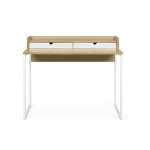 Pracovní stůl s deskou z dubu a bílýma nohama TemaHome Rise, 180 x 83 cm