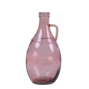 Růžová skleněná váza s uchem z recyklovaného skla Ego Dekor, výška 26 cm