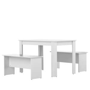 Bílý jídelní stůl se 2 lavicemi TemaHome Nice