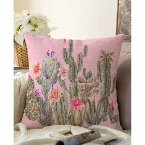 Růžový povlak na polštář s příměsí bavlny Minimalist Cushion Covers Blooming Cactus, 55 x 55 cm