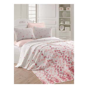 Růžovobílý lehký přehoz přes postel Coretta LP, 200 x 235 cm