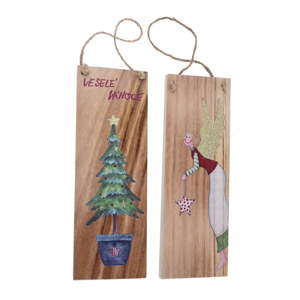 Sada 2 závěsných dřevěných tabulek s vánočními motivy Ego Dekor
